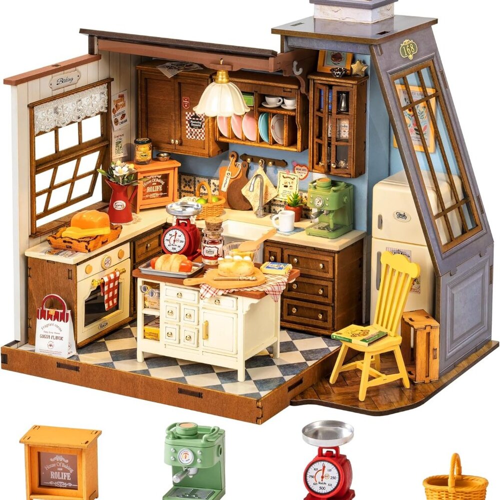Rolife DIY Miniature House Baking Kitchen Kit for Adults, Mini Wooden  Kit DG172